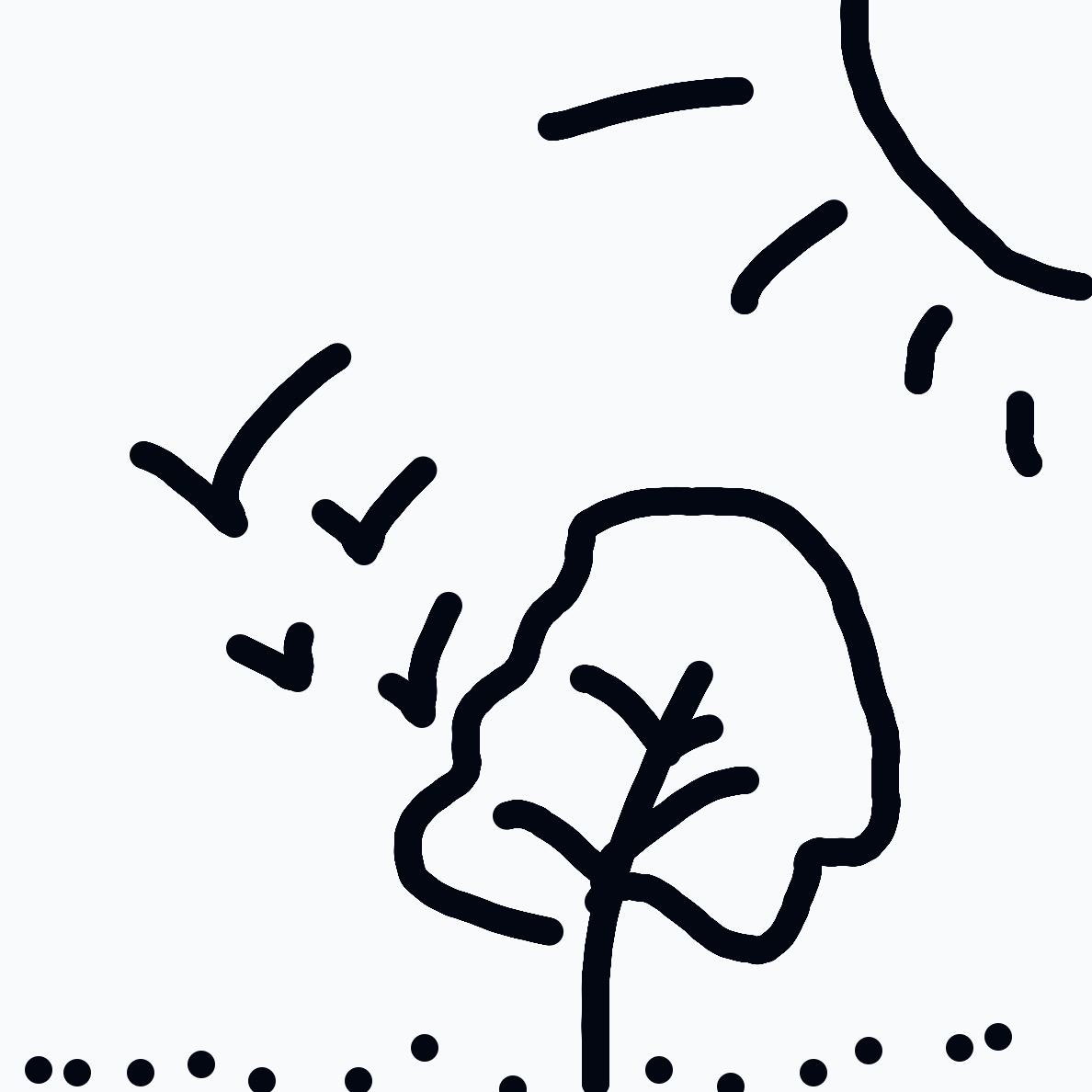 A drawing of a tree with a sun shining on it.